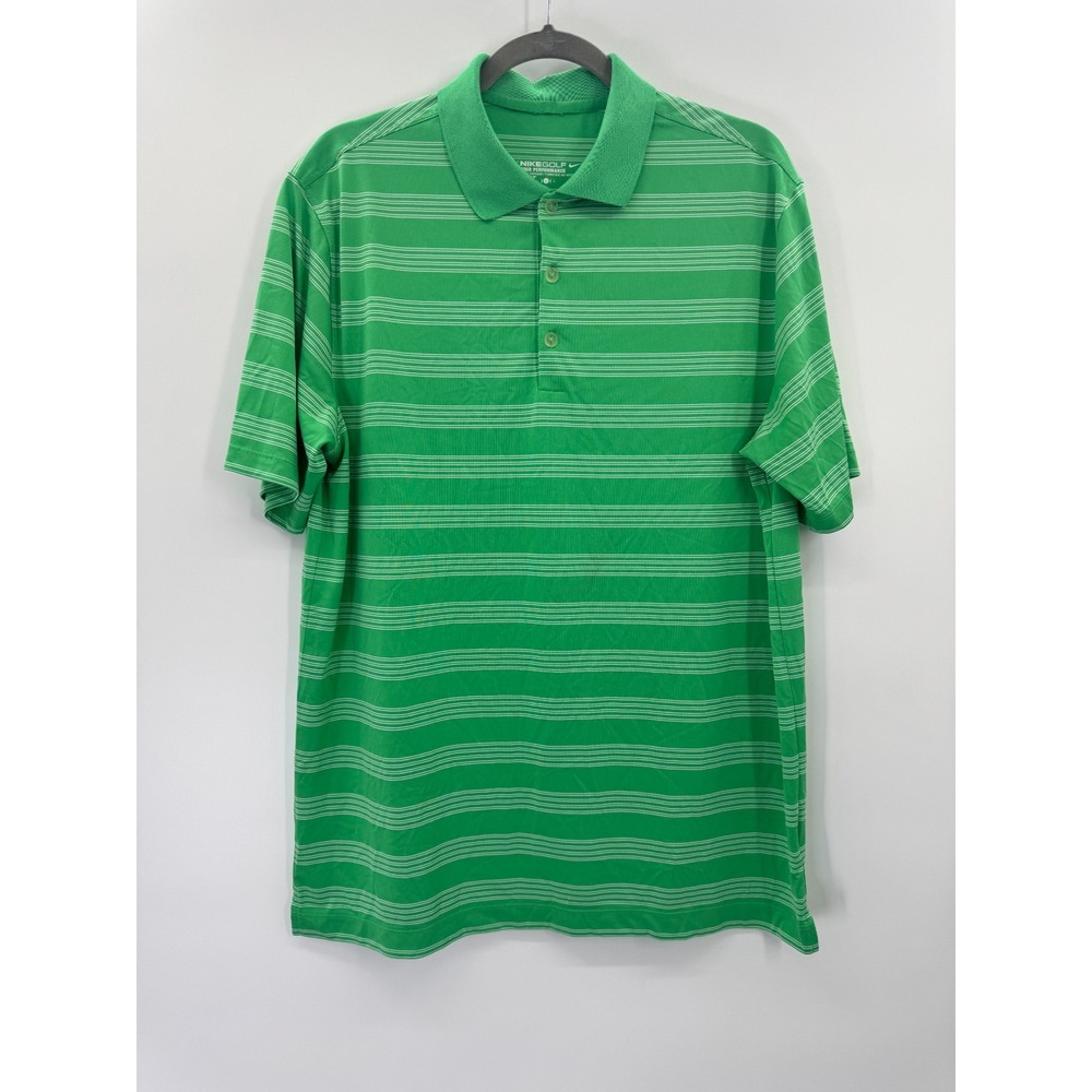 Nike Golf Tour Performance Dri-Fit Polo Shirt Green Striped Large Sports Preppy